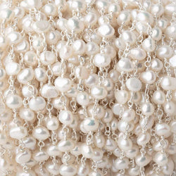 5x4mm Off White Baroque Pearl .925 Silver Chain  33 pieces (ONLINE ORDER ONLY)