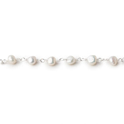5x4mm Off White Baroque Pearl .925 Silver Chain  33 pieces (ONLINE ORDER ONLY)