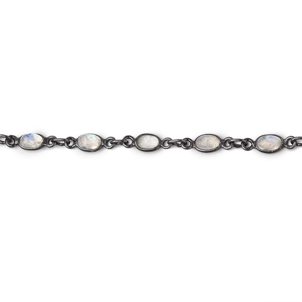 5x4mm Rainbow Moonstone Faceted Oval Cabochon Black Gold .925 Bezeled Chain (ONLINE ORDER ONLY)