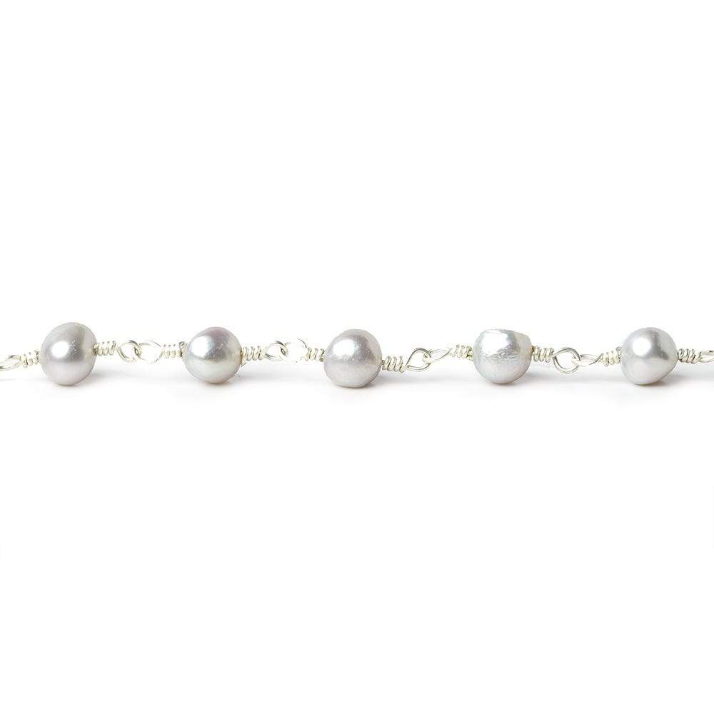 5x4mm Silver Baroque Freshwater Pearl on Silver plated Chain by the foot (ONLINE ORDER ONLY)