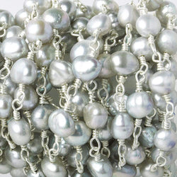 5x4mm Silver Baroque Freshwater Pearl on Silver plated Chain by the foot (ONLINE ORDER ONLY)