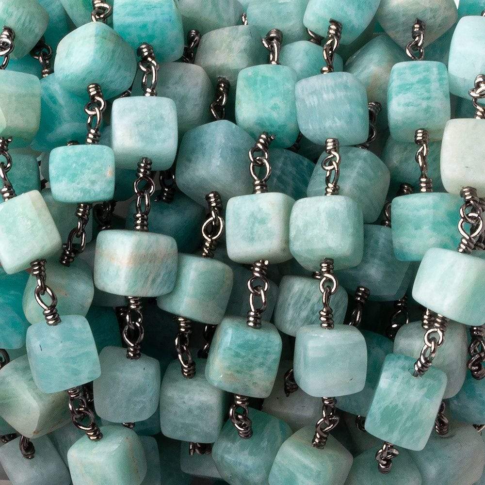 5x5-8x8mm Matte Amazonite plain cube Black Gold plated Chain by the foot 24 pcs (ONLINE ORDER ONLY)