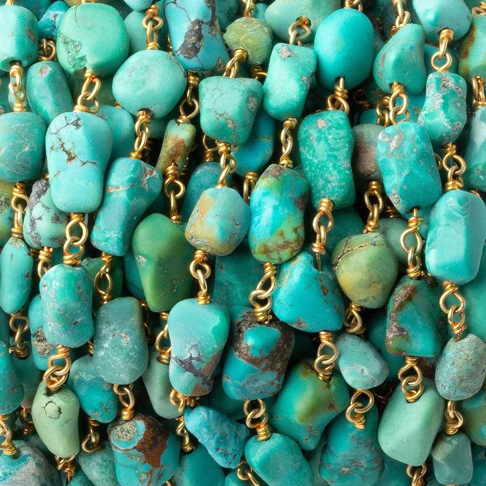 5x6-12x11mm Chinese Turquoise plain nugget Vermeil chain by the foot 23 pcs (ONLINE ORDER ONLY)