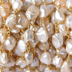 5x6-7x8mm Blush Peach Keshi Freshwater Pearl Vermeil Chain by the foot (ONLINE ORDER ONLY)