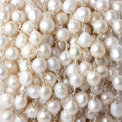 5x7-6x7mm White Petite Ultra Baroque Pearl .925 Silver Chain by the foot 24 pcs (ONLINE ORDER ONLY)