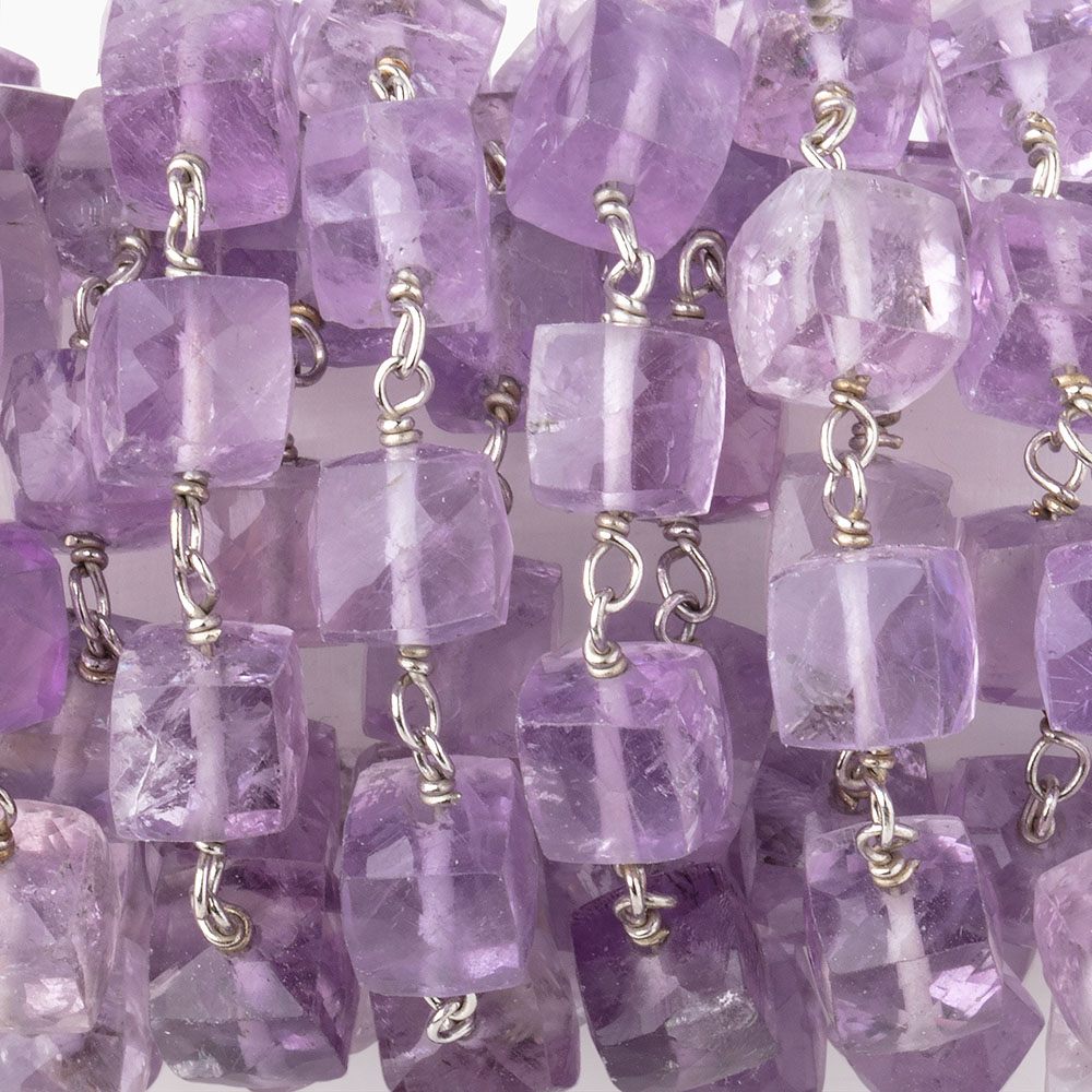 6-6.5mm Pink Amethyst Faceted Cube Beads on .925 Silver Chain (ONLINE ORDER ONLY)