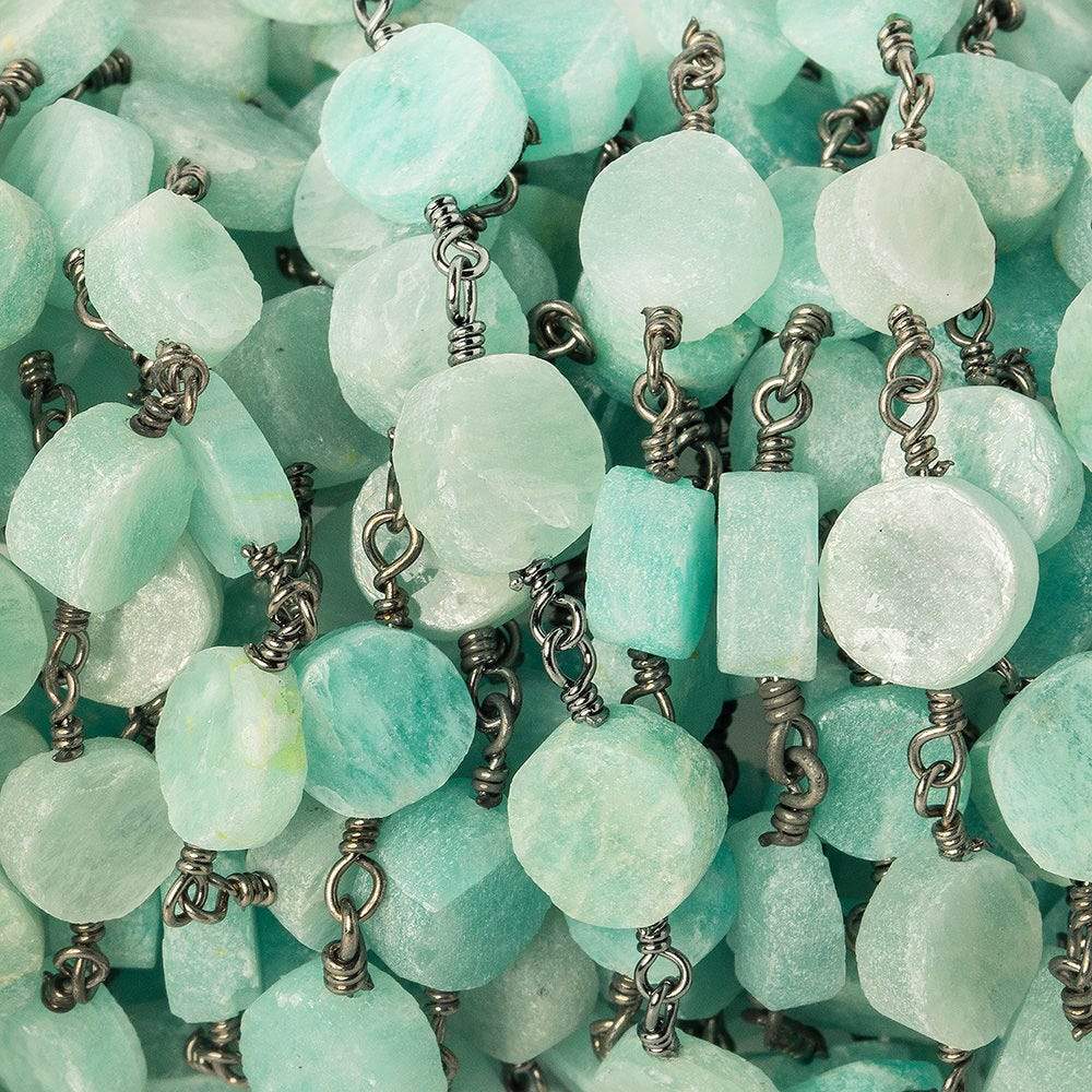 6-7mm Amazonite plain coin Black Gold plated Chain by the foot 22 beads (ONLINE ORDER ONLY)