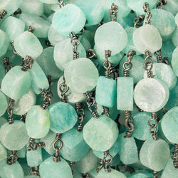6-7mm Amazonite plain coin Black Gold plated Chain by the foot 22 beads (ONLINE ORDER ONLY)