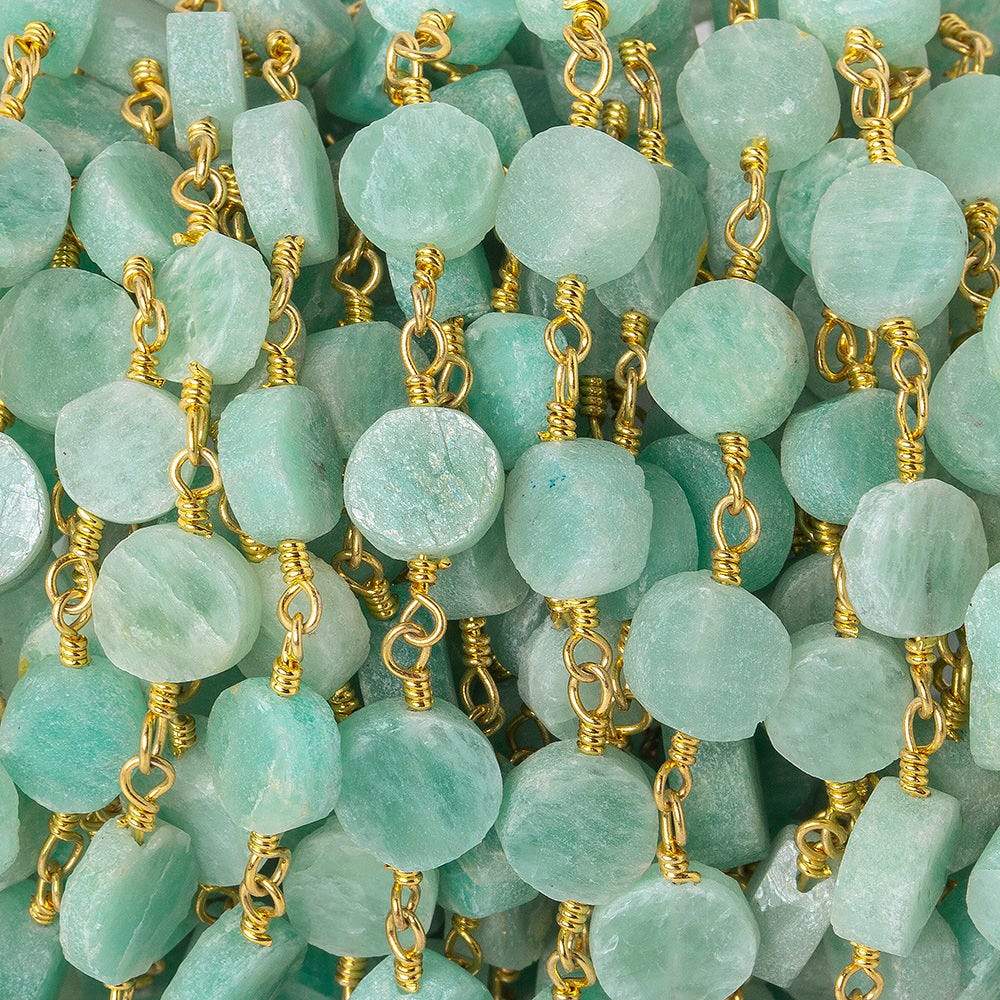 6-7mm Amazonite plain coin Gold plated Chain by the foot 22 beads (ONLINE ORDER ONLY)
