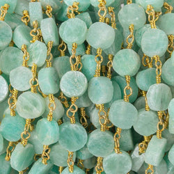6-7mm Amazonite plain coin Gold plated Chain by the foot 22 beads (ONLINE ORDER ONLY)