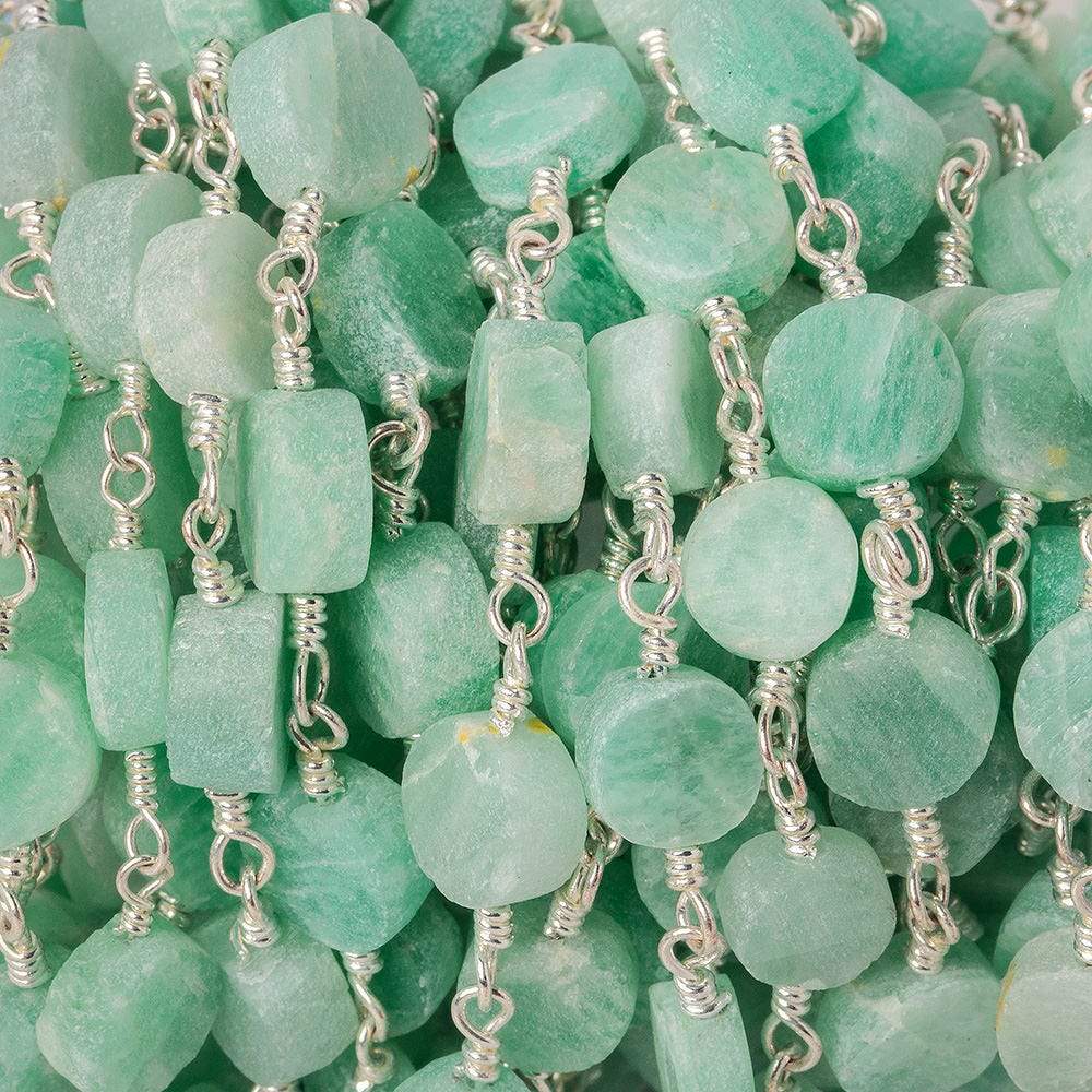 6-7mm Matte Amazonite plain coin Silver plated Chain by the foot 22 beads (ONLINE ORDER ONLY)