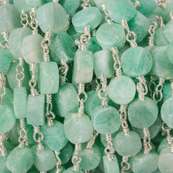 6-7mm Matte Amazonite plain coin Silver plated Chain by the foot 22 beads (ONLINE ORDER ONLY)