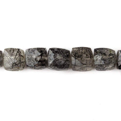 6-7mm Black Tourmalinated Quartz Faceted Cubes 8 inch 28 beads A