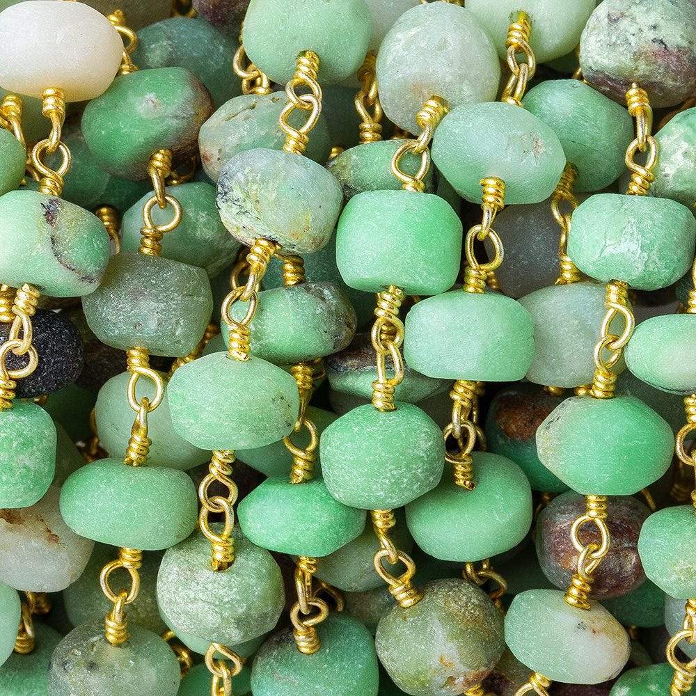 6-7mm Matte Chrysoprase rondelle Gold Chain sold by the foot 26 pieces (ONLINE ORDER ONLY)