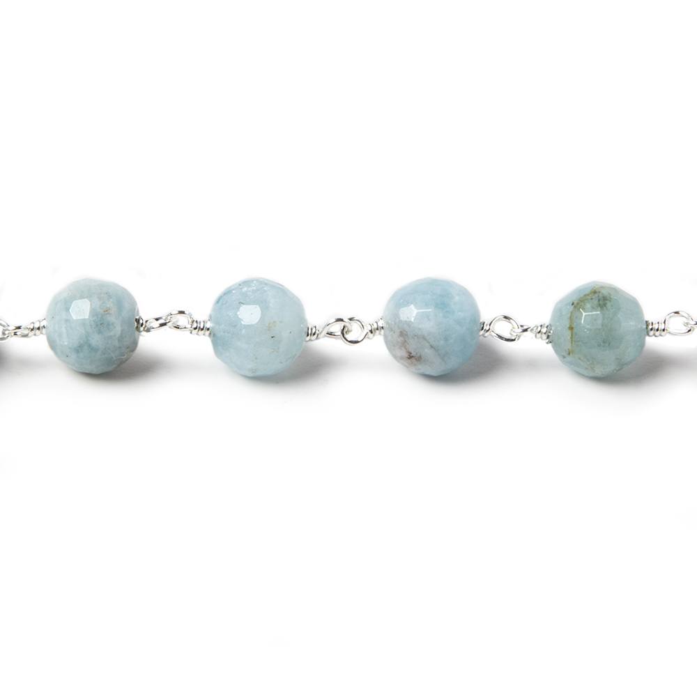 6-7mm Milky Aquamarine faceted round Silver plated Chain by the foot 25 pcs (ONLINE ORDER ONLY)