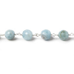 6-7mm Milky Aquamarine faceted round Silver plated Chain by the foot 25 pcs (ONLINE ORDER ONLY)