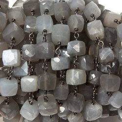 6-8mm Platinum Moonstone cube Black Gold plated Silver Chain by the foot (ONLINE ORDER ONLY)