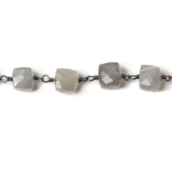 6-8mm Platinum Moonstone cube Black Gold plated Silver Chain by the foot (ONLINE ORDER ONLY)