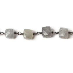 6-8mm Platinum Moonstone cube Black Gold plated Silver Chain by the foot (ONLINE ORDER ONLY)