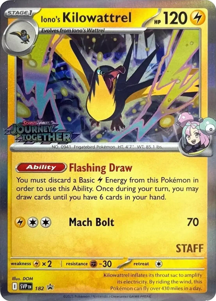 Iono's Kilowattrel (182) (Prerelease Staff) [Scarlet & Violet: Black Star Promos] (ONLINE ORDER ONLY)