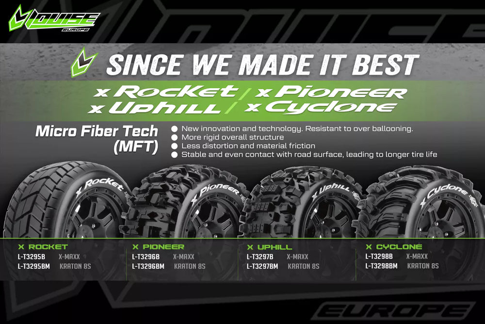 Louise R/C MFT X-Rocket Monster Truck Belted Tires 24mm Hex Pair for Traxxas X-MAXX / XRT