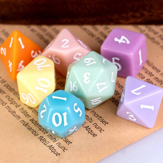 Multi-Color Macaron 7-Dice Set w/White Numbers Pastel Dnd Dice Set (Online Only)