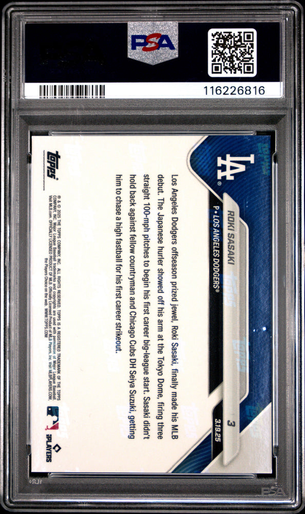 Graded 2025 Topps Now Roki Sasaki #3 Rookie RC Baseball Card PSA 7 Near Mint (ONLINE ORDER ONLY)