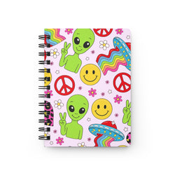 Groovy Alien Peace Spiral Bound Journal – Retro 90s Smiley UFO & Rainbow Notebook Spiral Bound Journal (ONLINE ORDER ONLY)
