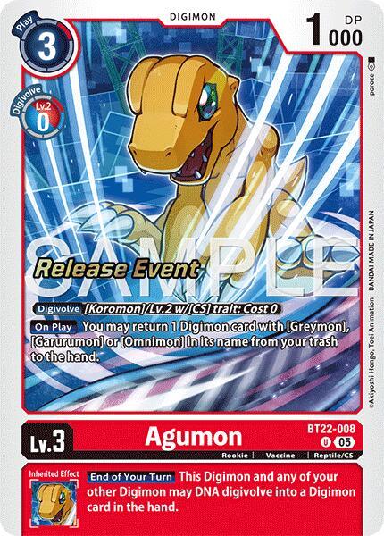 Agumon [BT22-008] [Cyber Eden Release Event Cards] (ONLINE ORDER ONLY)