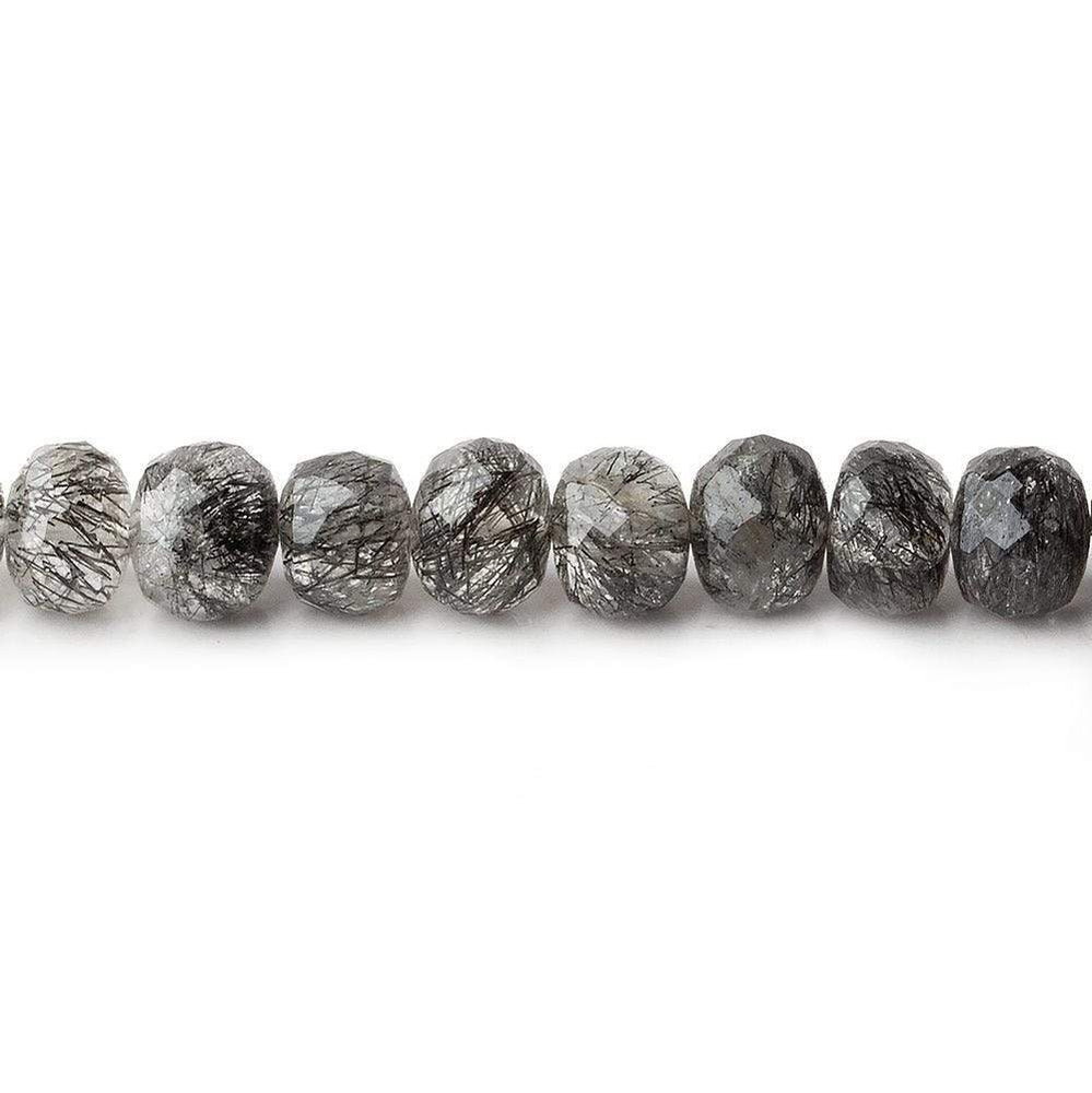 6.5-7.5mm Black Tourmalinated Quartz faceted rondelle beads 8 inch 39 pieces (ONLINE ORDER ONLY)