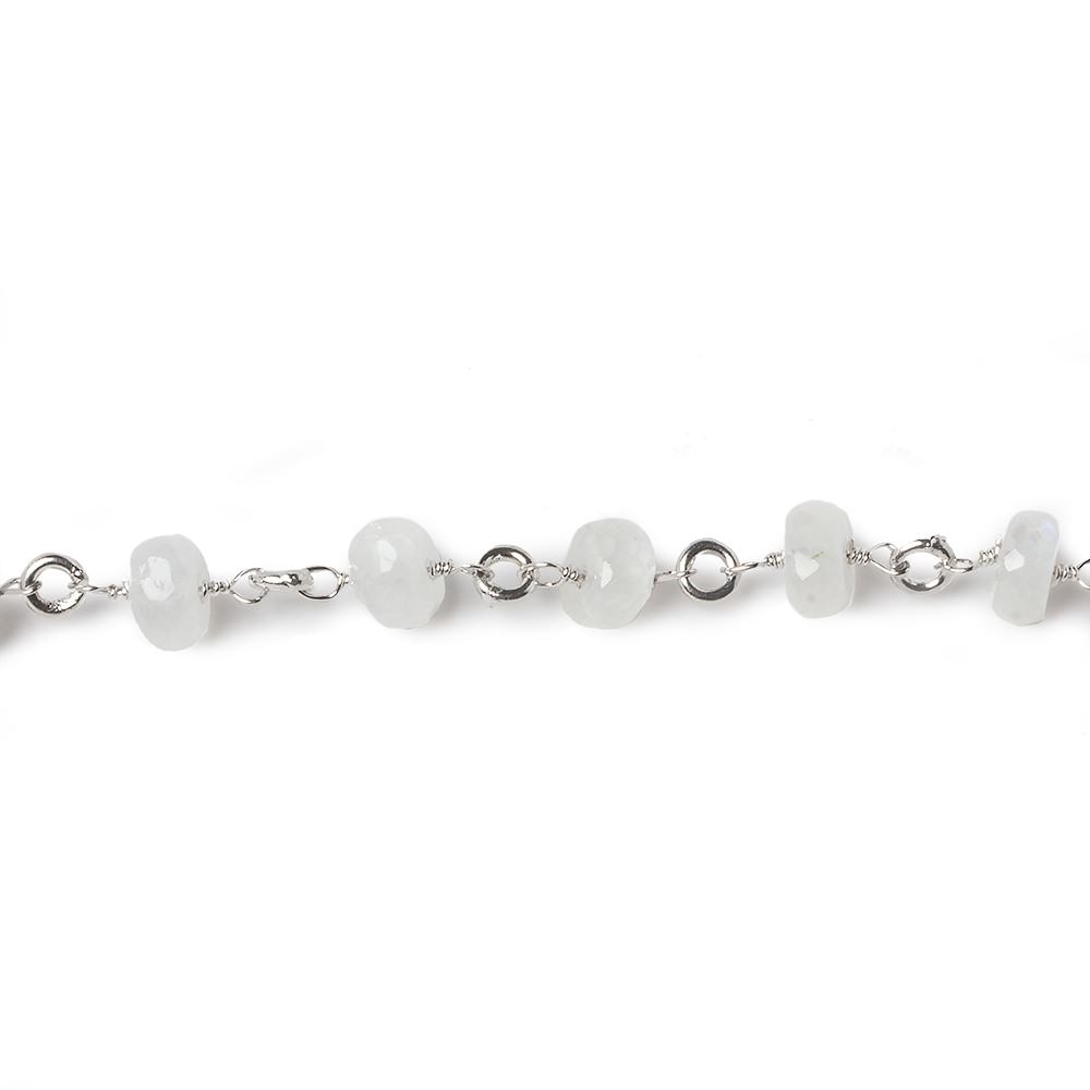 6.5-7.5mm Rainbow Moonstone rondelle Linked Silver Chain by the foot 24 beads (ONLINE ORDER ONLY)