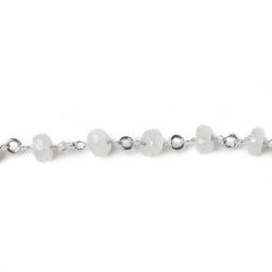 6.5-7.5mm Rainbow Moonstone rondelle Linked Silver Chain by the foot 24 beads (ONLINE ORDER ONLY)