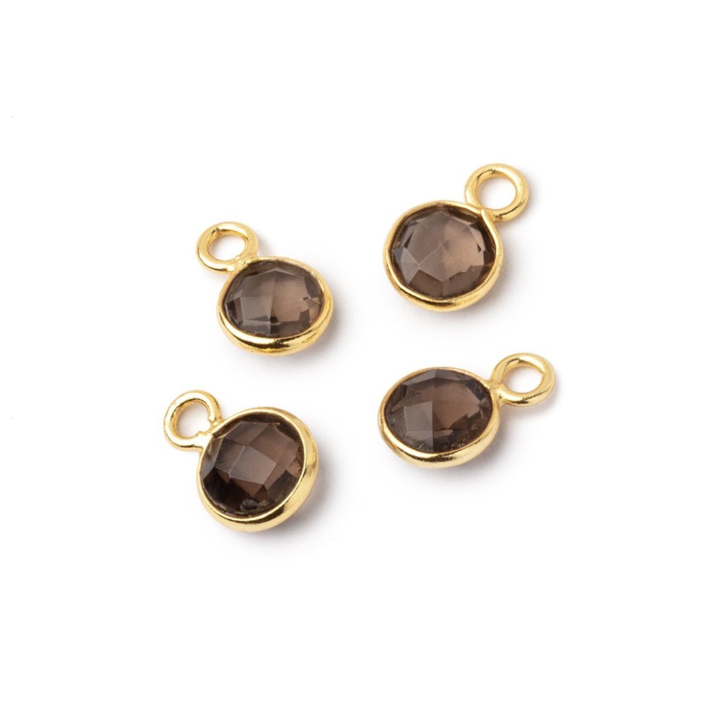 6.5-7.5mm Vermeil Bezel Smoky Quartz Faceted Coin Focal Pendants Set of 4 pieces (ONLINE ORDER ONLY)