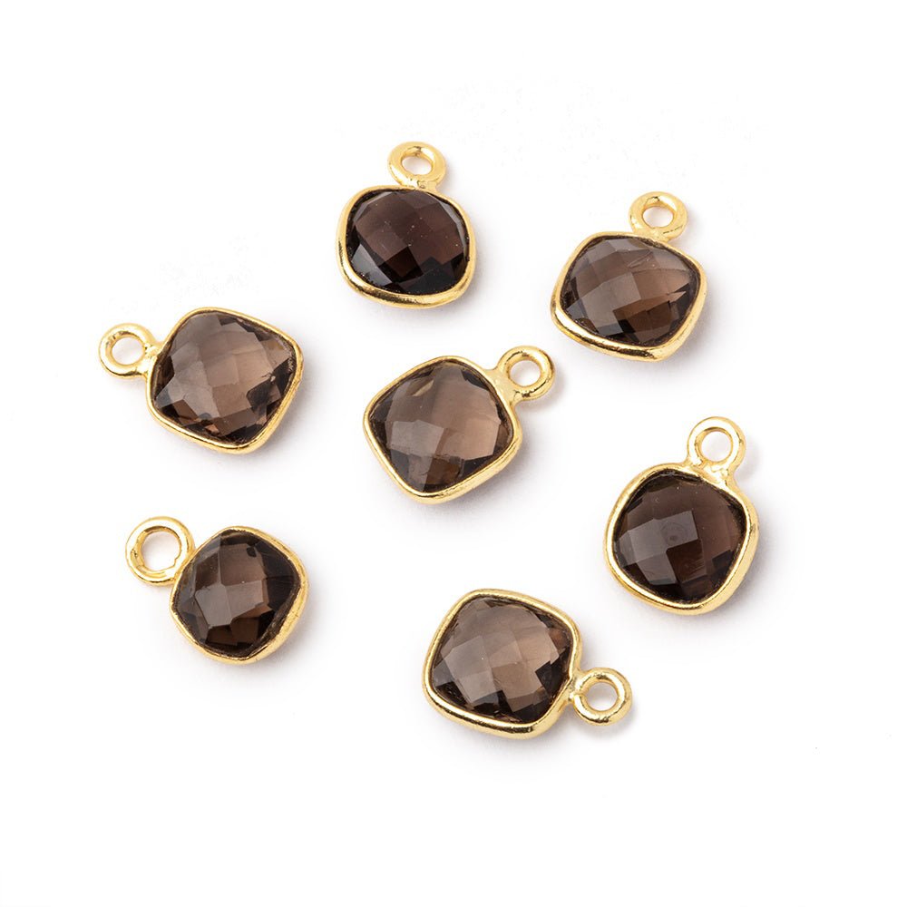6.5-7.5mm Vermeil Bezel Smoky Quartz Faceted Cushion Pendant 1 piece (ONLINE ORDER ONLY)