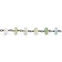 6.5-7mm Aquamarine & Beryl plain rondelle Black Gold Chain by the foot 33 pieces