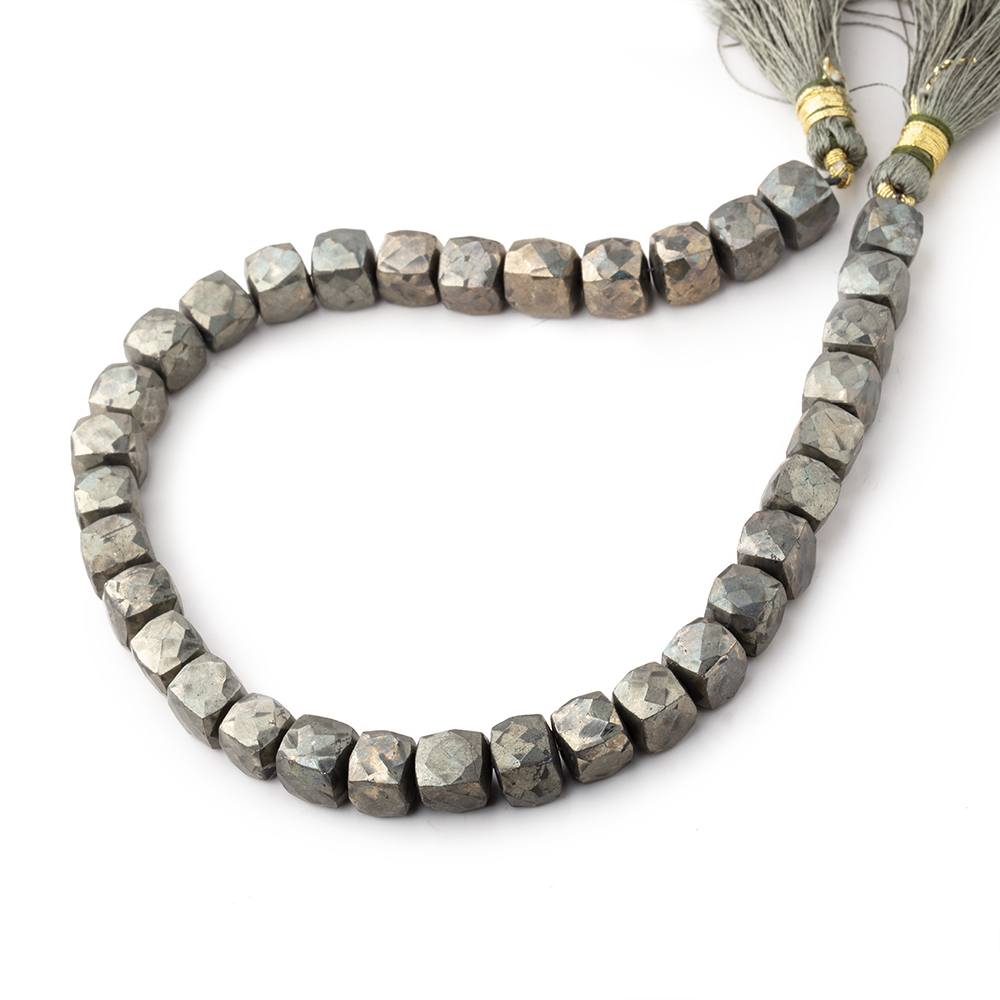 7-7.5mm Golden Pyrite faceted cubes 9 inch 33 beads (ONLINE ORDER ONLY)