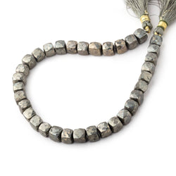 7-7.5mm Golden Pyrite faceted cubes 9 inch 33 beads (ONLINE ORDER ONLY)