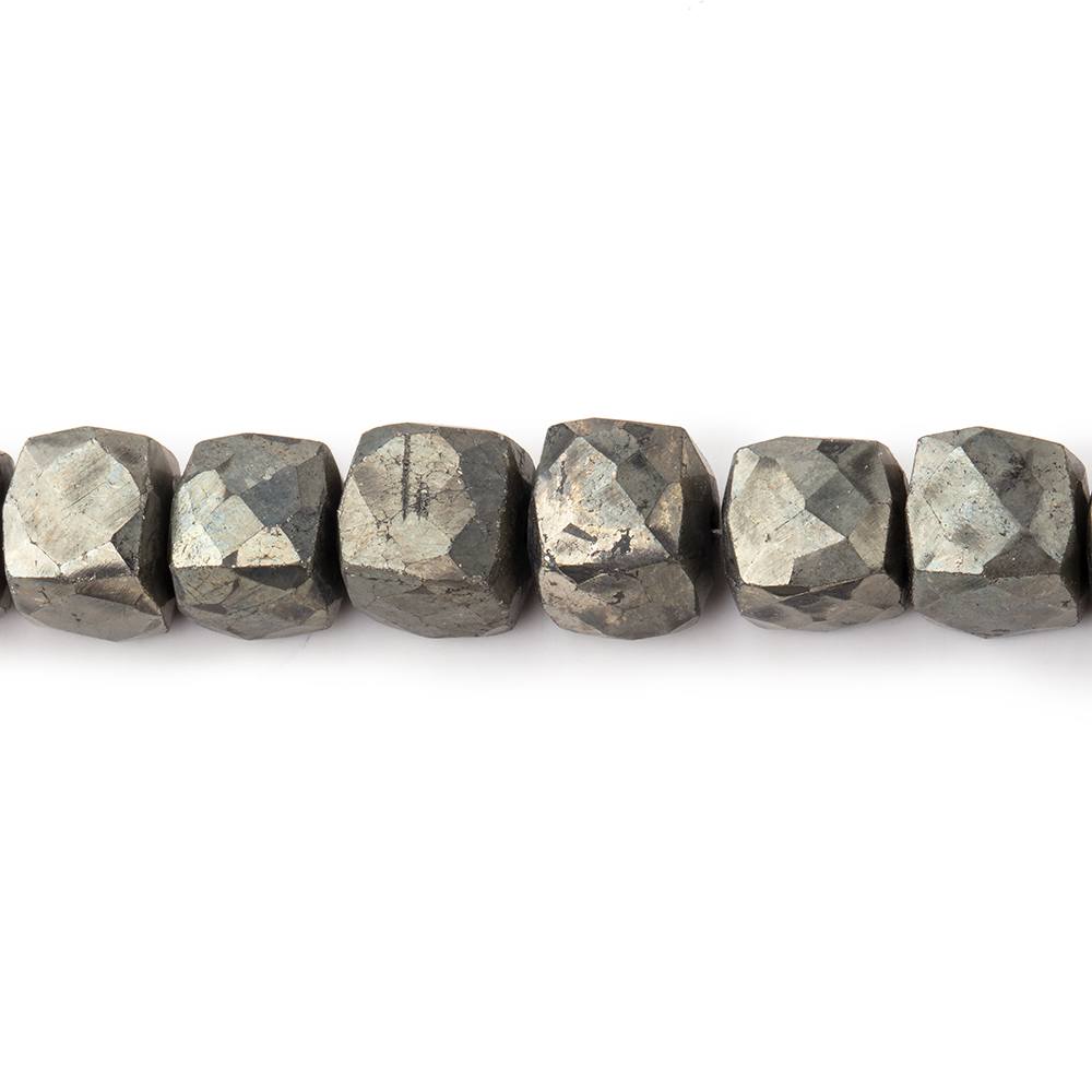 7-7.5mm Golden Pyrite faceted cubes 9 inch 33 beads (ONLINE ORDER ONLY)