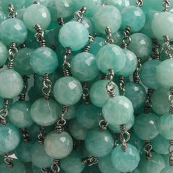 6.5mm Amazonite faceted round Black Gold .925 Silver Chain by the foot 24 pieces