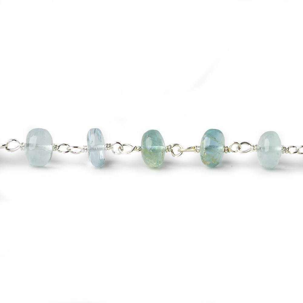 6.5mm Aquamarine plain rondelles Silver plated Chain by the foot 30 pcs (ONLINE ORDER ONLY)