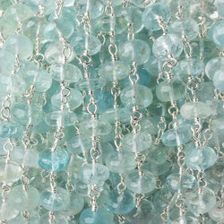 6.5mm Aquamarine plain rondelles Silver plated Chain by the foot 30 pcs (ONLINE ORDER ONLY)