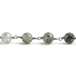 6.5mm Black Tourmalinated Quartz faceted round Black Gold .925 Silver Chain by the foot 24 pieces (ONLINE ORDER ONLY)