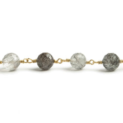 6.5mm Black Tourmalinated Quartz faceted round Vermeil Chain by the foot 24 pieces (ONLINE ORDER ONLY)