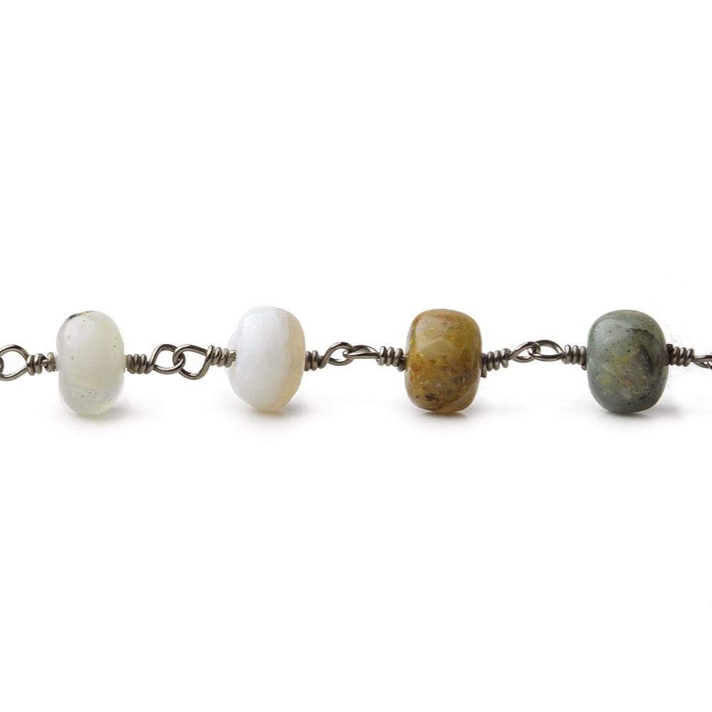 6.5mm Blue Peruvian Opal Plain Rondelle Black Gold plated Chain by the foot (ONLINE ORDER ONLY)