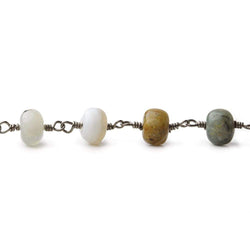 6.5mm Blue Peruvian Opal Plain Rondelle Black Gold plated Chain by the foot (ONLINE ORDER ONLY)