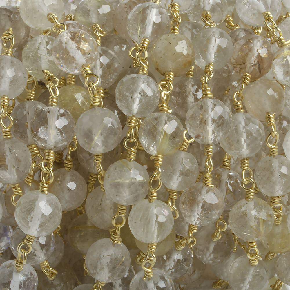 6.5mm Golden Rutilated Quartz faceted round Vermeil Chain by the foot 24 pieces (ONLINE ORDER ONLY)