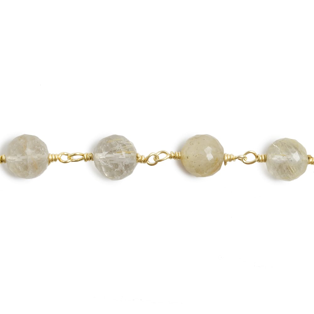 6.5mm Golden Rutilated Quartz faceted round Vermeil Chain by the foot 24 pieces (ONLINE ORDER ONLY)