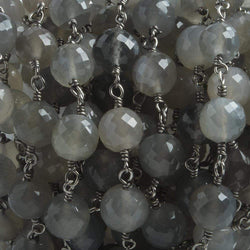6.5mm Grey Moonstone faceted round Black Gold .925 Silver Chain by the foot 24 pieces