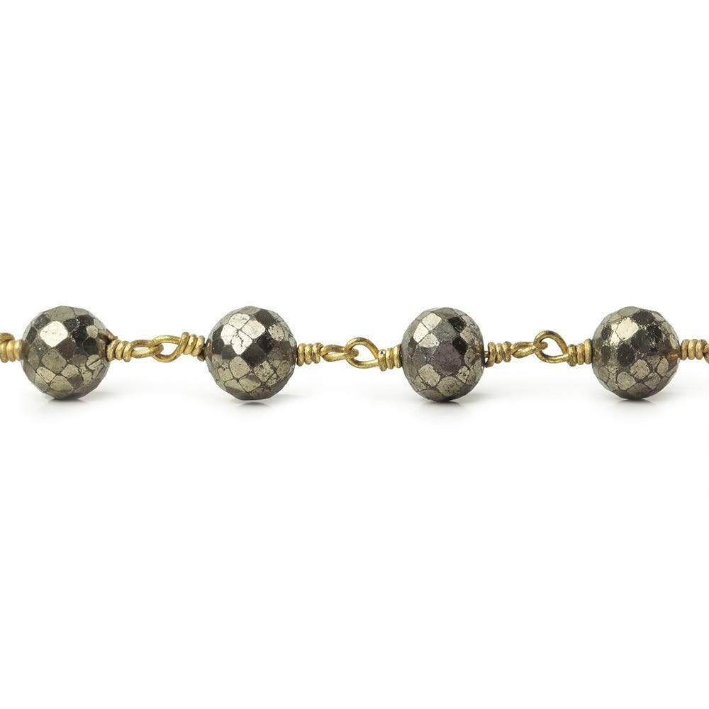 6.5mm Pyrite faceted round Gold plated Chain by the foot 23 beads (ONLINE ORDER ONLY)