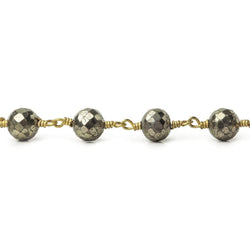 6.5mm Pyrite faceted round Gold plated Chain by the foot 23 beads (ONLINE ORDER ONLY)